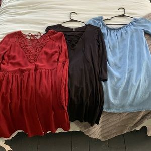 2 Forever 21 long sleeve dresses, 1 AE dress